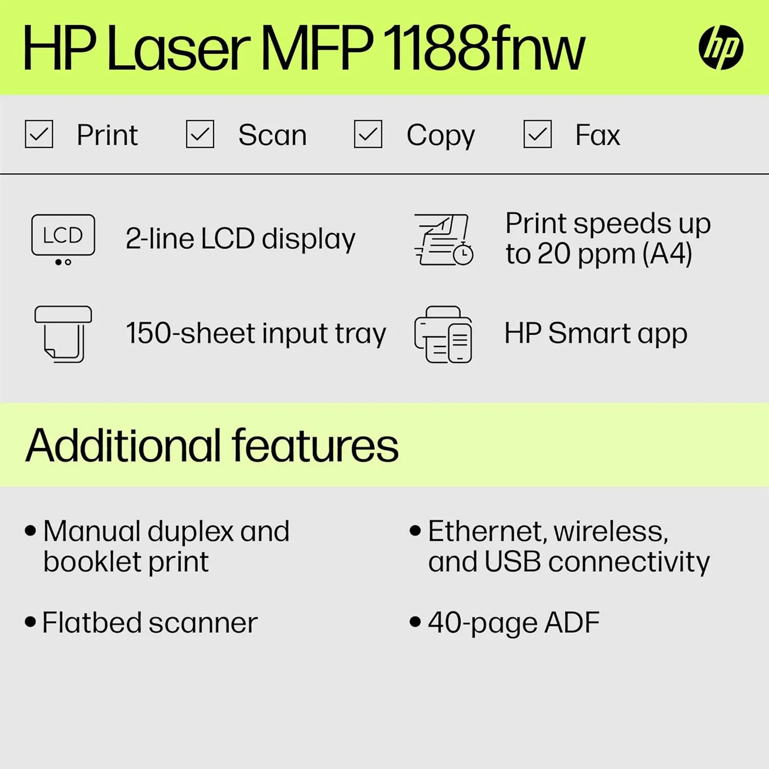HP Laser Printer MFP 1188FNW A4 Multi Function with WiFi | ADF | Lan | FAX view 5